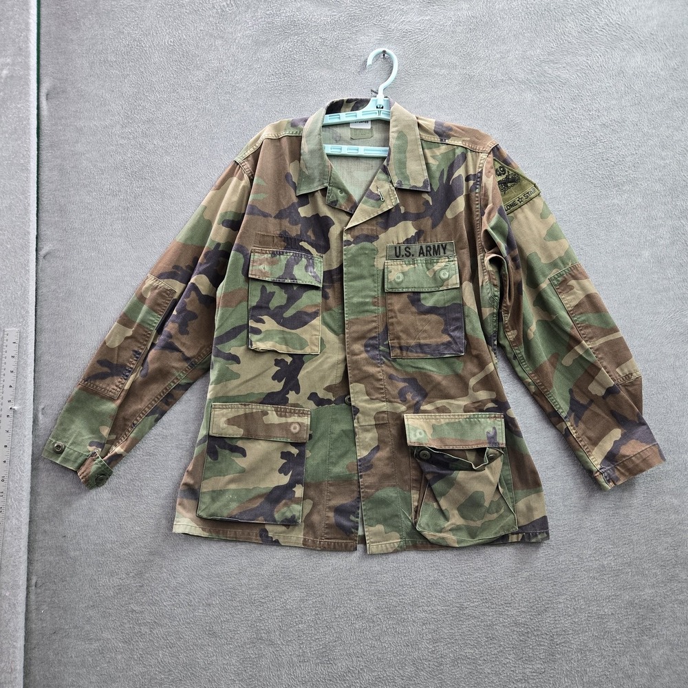 VINTAGE M65 Men Field Jacket M Camo Green Cotton 49th Armour Patch Lone Star
